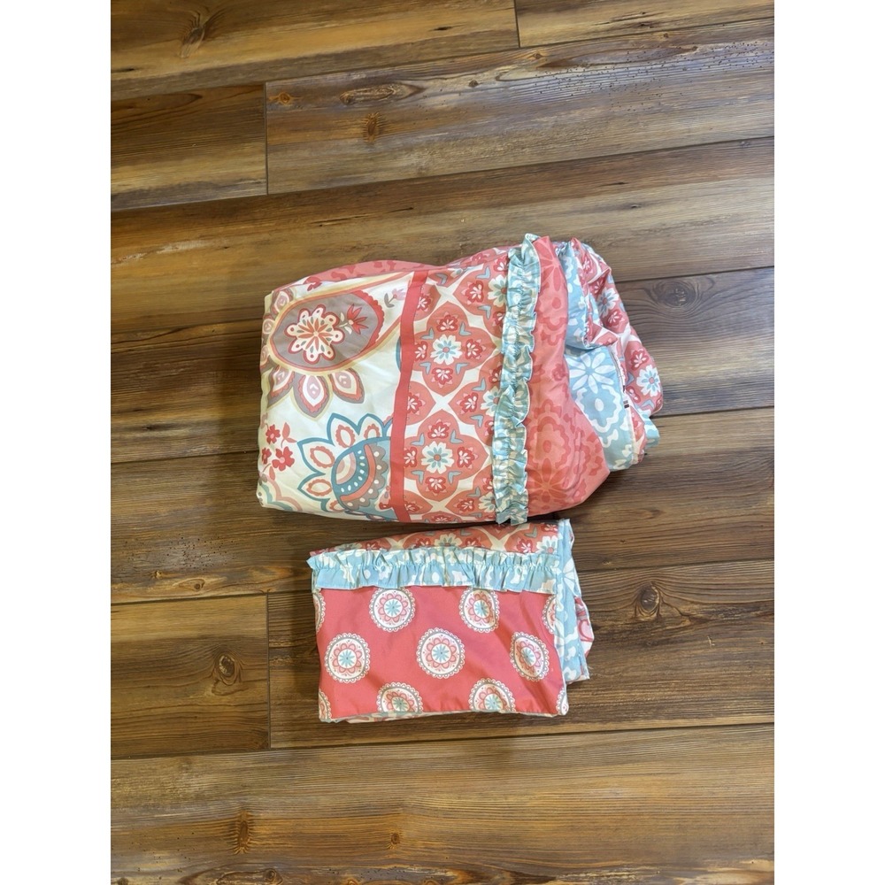 Cynthia Rowley Twin Duvet Set 2Pc Pink &‎ Blue Reversible Duvet & Sham